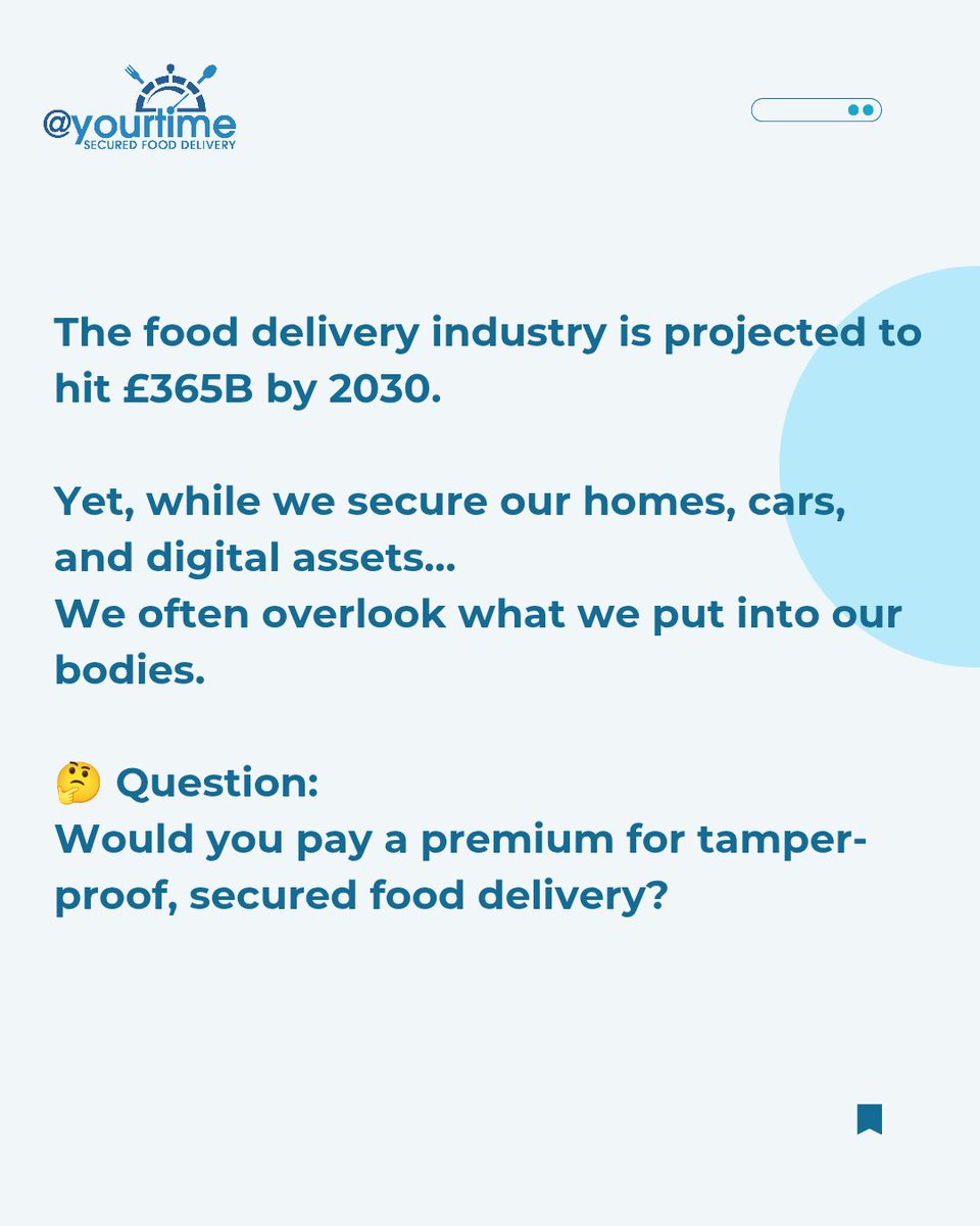 atyourtime's tweet photo. Do you think food security should be a top priority in the food delivery industry? 

Please let us know what you think in the comments section👇

#atyourtime
#deliveryservice #ordernow #packaging #takeaway #foodsafety #ukfood https://t.co/SLEee2xi09