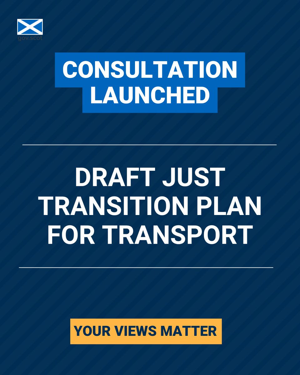 New consultation!

'Draft Just Transition Plan for Transport' was published yesterday.

Find out more and respond to this consultation on Citizen Space: consult.gov.scot/energy-and-cli…

<a href="/scotgov/">Scottish Government</a> 
<a href="/ScotGovNetZero/">Net Zero Scotland</a> 
<a href="/transcotland/">Transport Scotland</a>