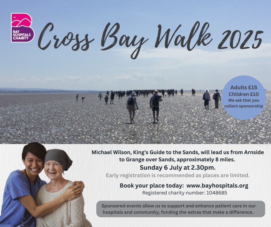 Bay Hospitals Charity (@bayhospitals) on Twitter photo Make a date in your diary and sign up to this iconic walk. Places are limited so early registration is recommended.
We would love to see you there, <a href="/aaroncumminsNHS/">Aaron Cummins</a> - will you join us?
<a href="/guide_over_sand/">Guide Over Sands Trust</a> #walkers #morecambebay #grangeoversands Make a date in your diary and sign up to this iconic walk. Places are limited so early registration is recommended.
We would love to see you there, <a href="/aaroncumminsNHS/">Aaron Cummins</a> - will you join us?
<a href="/guide_over_sand/">Guide Over Sands Trust</a> #walkers #morecambebay #grangeoversands