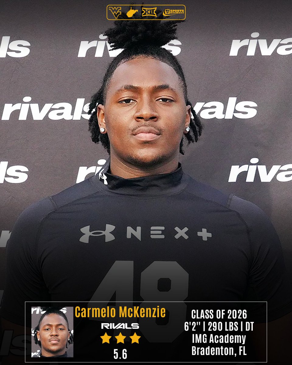 Update ▶️ gowvu.us/f61a9e

2026 DL Carmelo McKenzie, a three-star from IMG Academy, is planning a visit to #WVU this spring or summer after landing an offer. He’s excited to learn more about the program. #HailWV <a href="/CarmeloMcKenzi4/">3⭐️Carmelo McKenzie</a>