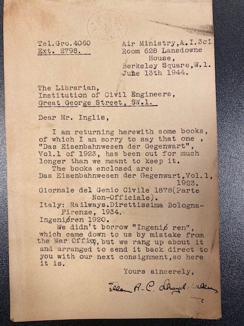 Amazing what you can find mixed in with some office admin. This was with a list of papers which were to be microfilmed in the 1960's. It's completely unrelated but fascinating to see the war Office / Air Ministry using our library during the war.