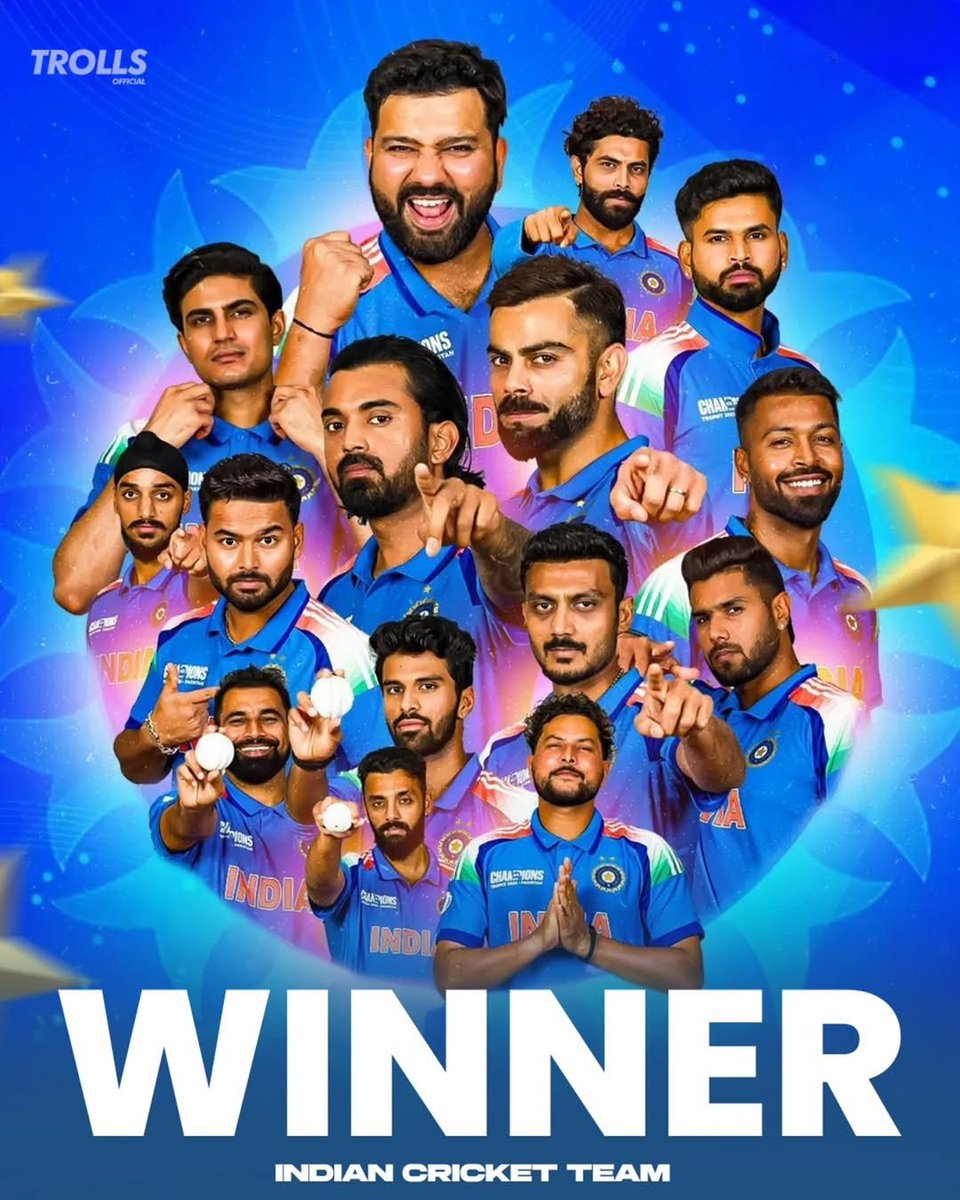 Meripheriapp's tweet image. The Men in Blue have done it! 📷 With unwavering determination, stellar performances, and the spirit of champions, Team India has clinched the Champions Trophy in style!

#ChampionsTrophy #TeamIndia #BleedBlue #Victory #IndianCricket #CricketFever #MeriPheri