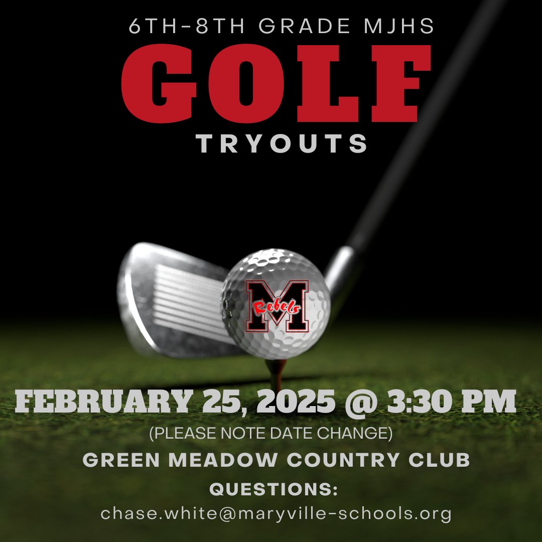 The date for 6th-8th grade MJHS Golf Tryouts has been updated. 🏌️‍♂️ #eaglepride
