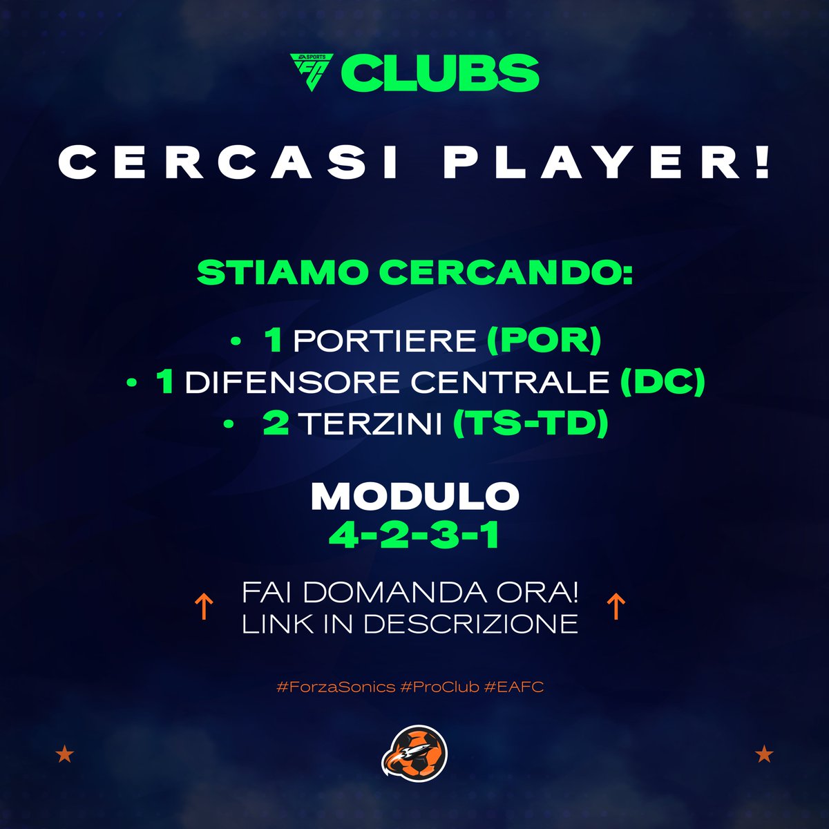 Nova Sonics (@sonics2k25) on Twitter photo ๐จCERCHIAMO PLAYER!๐จ
โข 1 Portiere (POR)
โข 1 Difensore Centrale (DC)
โข 2 Terzini (1 TS, 1 TD)
Modulo: 4-2-3-1
Discord: discord.gg/6hyenEEzUr
<a href="/HouseOfProClub/">H๐ ๐ฆ๐ค๐ ๐๐ P๐ฃ๐ C๐๐ฆ๐</a> @MERCATO_PROCLUB <a href="/pctransfermarkt/">๐ฎ๐น PRO CLUBS TRANSFERMARKT๐</a> <a href="/MercatoFifaPro/">๐ฎ๐น ๐ ๐ฒ๐ฟ๐ฐ๐ฎ๐๐ผ ๐ฝ๐๐๐ โ๐ฃ๐ ๐</a> <a href="/Freeagent_PS/">Pro Clubs Free Agency</a> <a href="/RTProClubsITA/">RT Pro Clubs Cross-Play ๐ฎ๐น</a> <a href="/rtproclubitaly/">Pro-Club Italy</a> <a href="/repostproclub/">Repostproclub</a> ๐จCERCHIAMO PLAYER!๐จ
โข 1 Portiere (POR)
โข 1 Difensore Centrale (DC)
โข 2 Terzini (1 TS, 1 TD)
Modulo: 4-2-3-1
Discord: discord.gg/6hyenEEzUr
<a href="/HouseOfProClub/">H๐ ๐ฆ๐ค๐ ๐๐ P๐ฃ๐ C๐๐ฆ๐</a> @MERCATO_PROCLUB <a href="/pctransfermarkt/">๐ฎ๐น PRO CLUBS TRANSFERMARKT๐</a> <a href="/MercatoFifaPro/">๐ฎ๐น ๐ ๐ฒ๐ฟ๐ฐ๐ฎ๐๐ผ ๐ฝ๐๐๐ โ๐ฃ๐ ๐</a> <a href="/Freeagent_PS/">Pro Clubs Free Agency</a> <a href="/RTProClubsITA/">RT Pro Clubs Cross-Play ๐ฎ๐น</a> <a href="/rtproclubitaly/">Pro-Club Italy</a> <a href="/repostproclub/">Repostproclub</a>