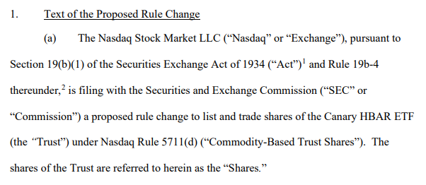 RealAllinCrypto's tweet photo. 🚨JUST IN: Canary Capital has filed the 19b-4 for their spot $HBAR ETF with Nasdaq. 

With the SEC's acknolwegdment of Hedera's S-1, chances at $LTC and HBAR getting approvals are high💪 https://t.co/IZXJTS0VCN