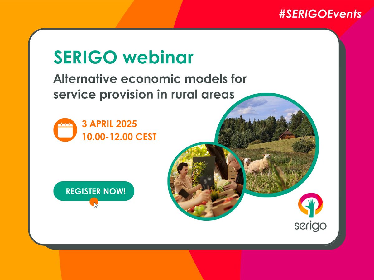 On 3 April at 10:00 CEST, we’re launching the first in a series of #SERIGOevents, exploring alternative economic models for service provision in rural areas

Register now: serigo-project.eu/event/webinar-…