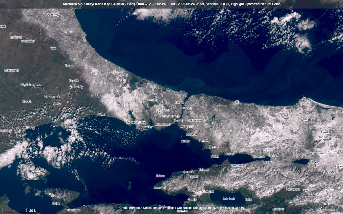 Bugün Marmara'nın kuzeyinde karla kaplı alanlar...
Bizim orada bir şey yok diyen vatandaşlarımız çatıları kontrol etsin 🤓...🏦🏠🕍🏚️