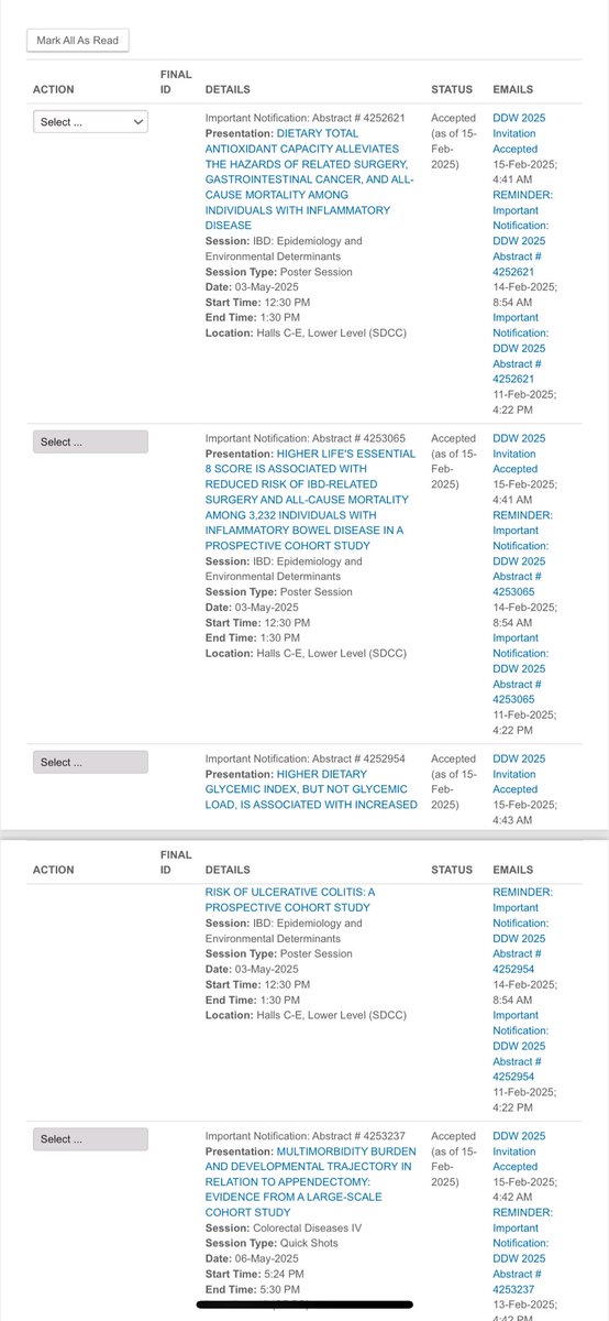 Received acceptance letter from JCC as soon as ECCO conference closed. Salute for the hardworking editors! <a href="/JCC_IBD/">Journal of Crohn's and Colitis</a> 

Thrilled to see that I've received the SSAT/DDW travel grant. <a href="/SSATNews/">SSAT</a> See you in San Diego in May!
