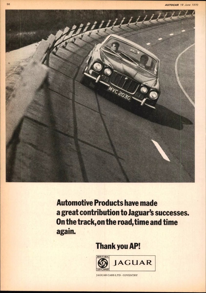 thecarfactoids's tweet image. Factoid Extra: 1970, & British component firm, Automotive Products (AP) marks 50yrs but I’m more interested in these Jaguar & Rover congratulatory ads (BL ‘rectangle’ signs have their own unique ‘brand’ font, that would be dropped later on)…
@DarraghMcKenna @TopOfTheTower @StvCr