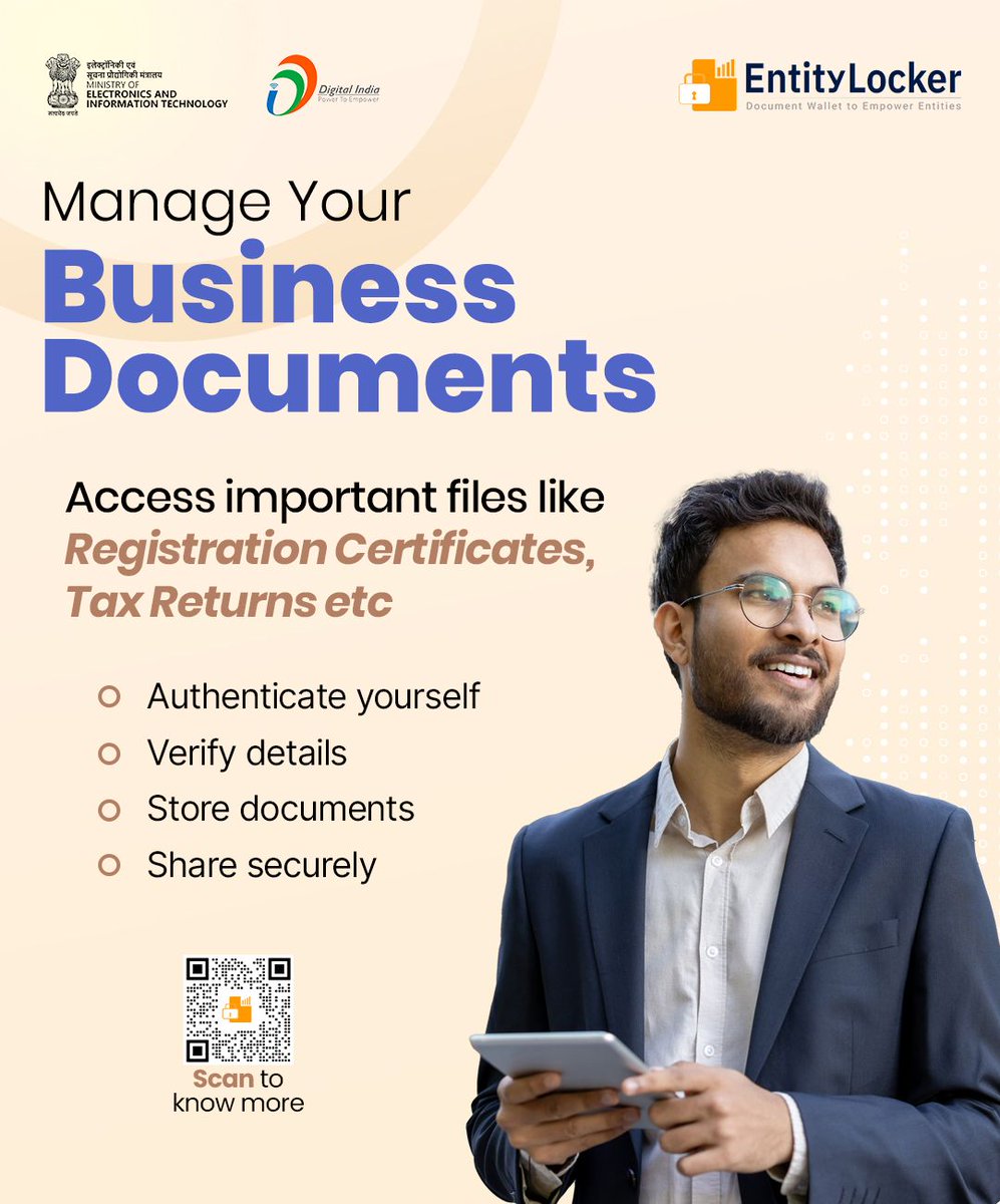 _DigitalIndia's tweet image. Secure, Store &amp;amp; Share—All Your Business Documents in One Place with EntityLocker. 
Click to know more: entity.digilocker.gov.in
#EntityLocker #DigitalIndia @digilocker_ind