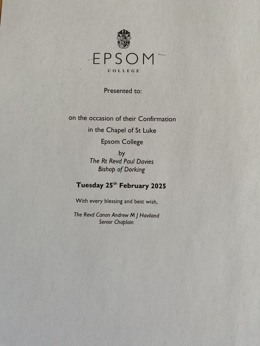 Chaplaincy at Epsom College (@epsomc_chaplain) on Twitter photo Paperwork for the <a href="/CofEGuildford/">Diocese of Guildford</a> submitted, <a href="/BishopDorking/">Paul Davies</a> booked, certificates filled in, bibles purchased and dedicated, letter written, seating plan done, supper arranged, all in preparation for our service of confirmation tomorrow evening <a href="/EpsomCollegeUK/">Epsom College</a>. Can’t wait! Paperwork for the <a href="/CofEGuildford/">Diocese of Guildford</a> submitted, <a href="/BishopDorking/">Paul Davies</a> booked, certificates filled in, bibles purchased and dedicated, letter written, seating plan done, supper arranged, all in preparation for our service of confirmation tomorrow evening <a href="/EpsomCollegeUK/">Epsom College</a>. Can’t wait!
