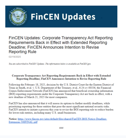 fincenfetch's tweet photo. Official notice from @FinCEN regarding reporting requirements and initial deadline for filing beneficial ownership reports. Contact us today to see how we can help get you and your clients compliant securely and effortlessly.   #CTA #BOIReporting https://t.co/RyV7aH6gRo