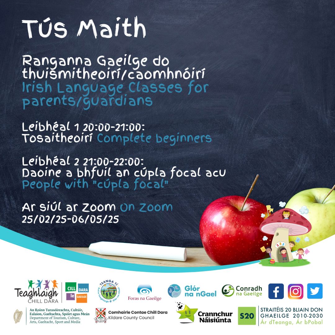 Cill Dara le Gaeilge (@cilldaragaeilge) on Twitter photo Tá lúcháir ar Chill Dara le Gaeilge sraith nua de ranganna Gaeilge do thuismitheoirí/caomhnóirí a fhógairt!
Cill Dara le Gaeilge is delighted to announce a new series of Irish classes for parents/guardians!
tickettailor.com/events/cilldar…
<a href="/followers/">はうはう</a> Tá lúcháir ar Chill Dara le Gaeilge sraith nua de ranganna Gaeilge do thuismitheoirí/caomhnóirí a fhógairt!
Cill Dara le Gaeilge is delighted to announce a new series of Irish classes for parents/guardians!
tickettailor.com/events/cilldar…
<a href="/followers/">はうはう</a>