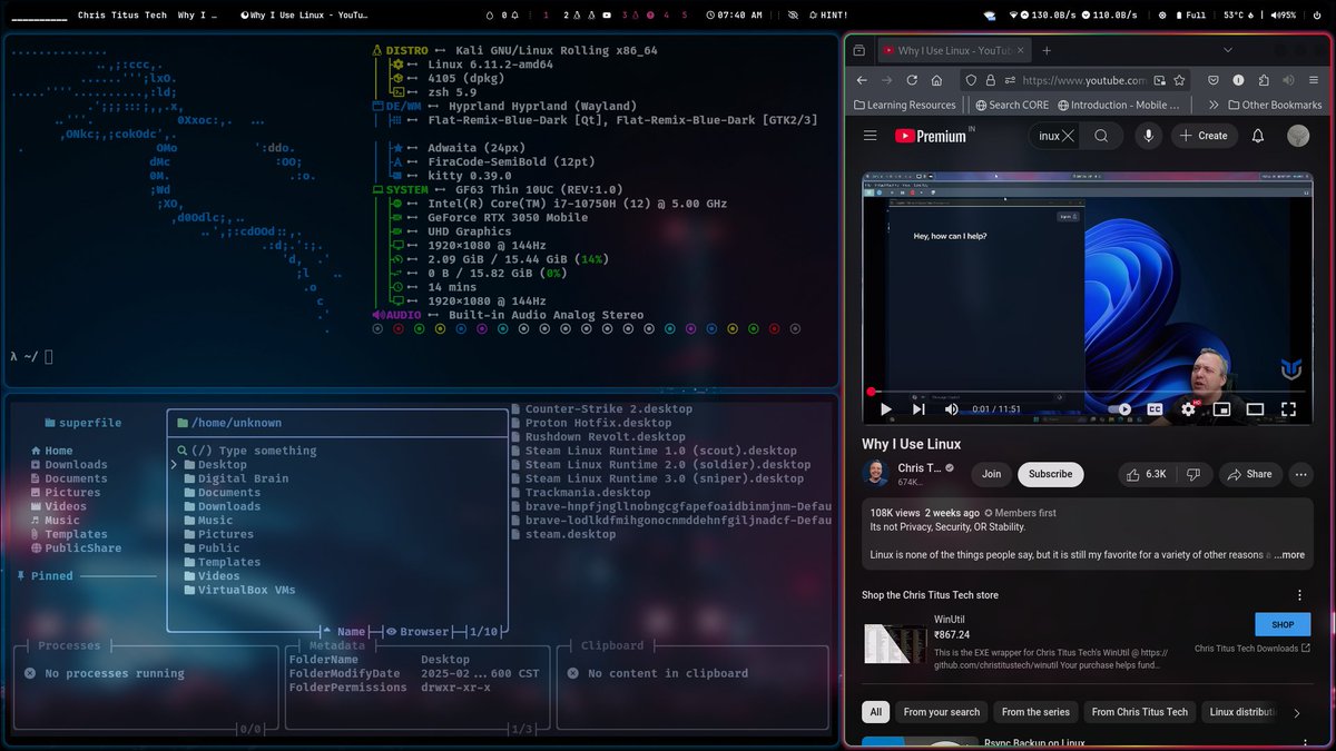 I_amboard's tweet photo. Ricing my Kali linux
#hyperland #Linux https://t.co/QFJPK8AU93