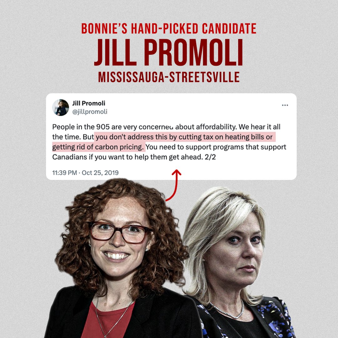 PCPressOffice's tweet image. Jill Promoli, Bonnie's hand-picked candidate in Missauga-Streetsville, claims that you don't address affordability concerns by scrapping the carbon tax.