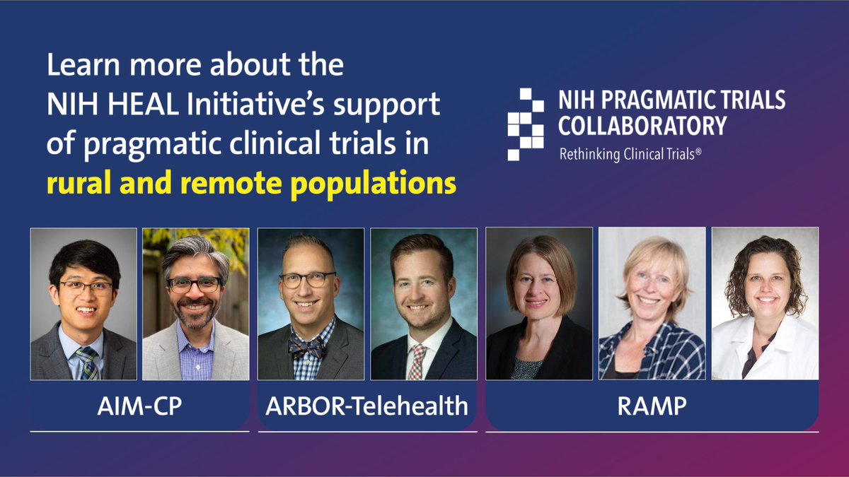 New study snapshots and updated ethics and regulatory documentation are available for 3 of our NIH Collaboratory Trials: AIM-CP, ARBOR-Telehealth, and RAMP. Learn about the #nihHEALinitiative's support of pragmatic trials in rural and remote populations. duke.is/pctnews20250224
