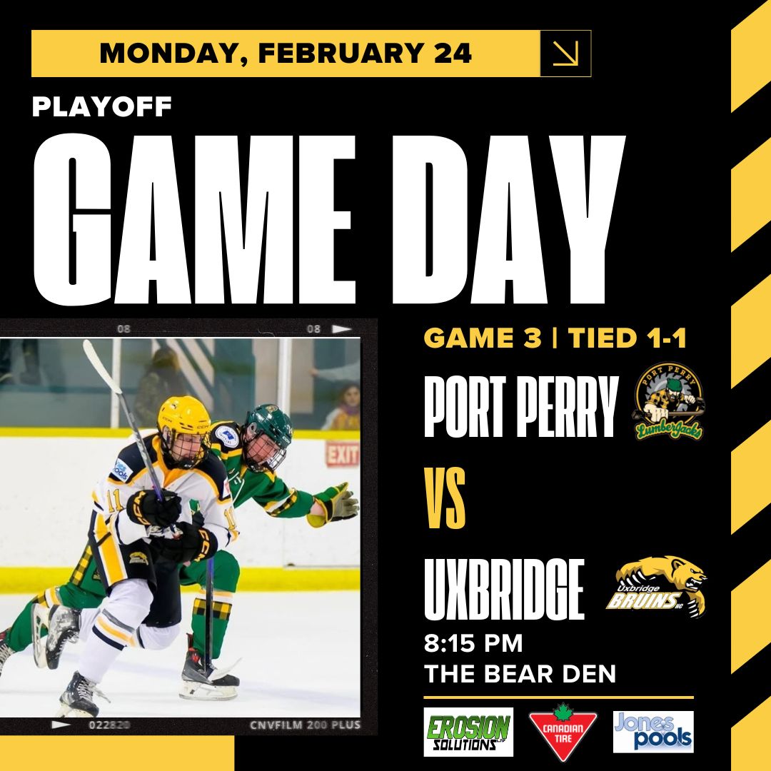 The Battle of North Durham Orr Division quarterfinals continue tonight at 8:15 p.m. at the Bear Den as the Bruins square off against Port Perry with the best-of-seven series tied 1-1.