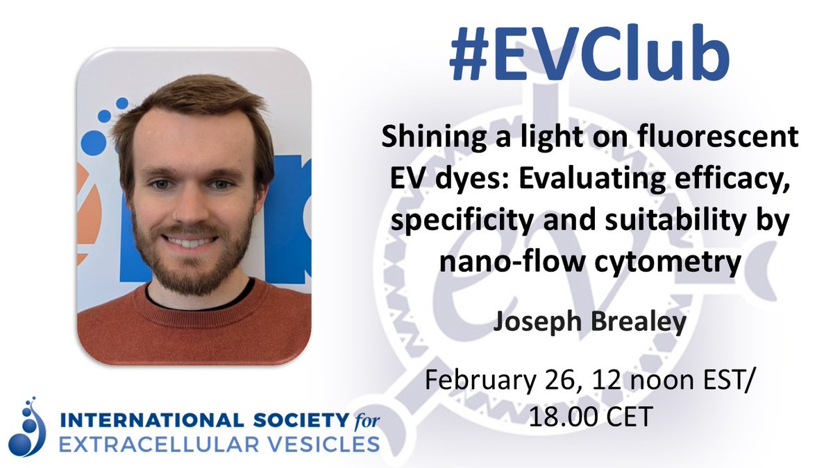 At the next #EVClub, Joseph Brealey shines "a light on fluorescent EV dyes: Evaluating efficacy, specificity and suitability by nano-flow cytometry" isevjournals.onlinelibrary.wiley.com/doi/10.1002/je…
Wednesday, Feb 26, 12 noon EST/18.00 CET 
Need the login? surveymonkey.com/r/EVClubISEV
Can't join the call? The