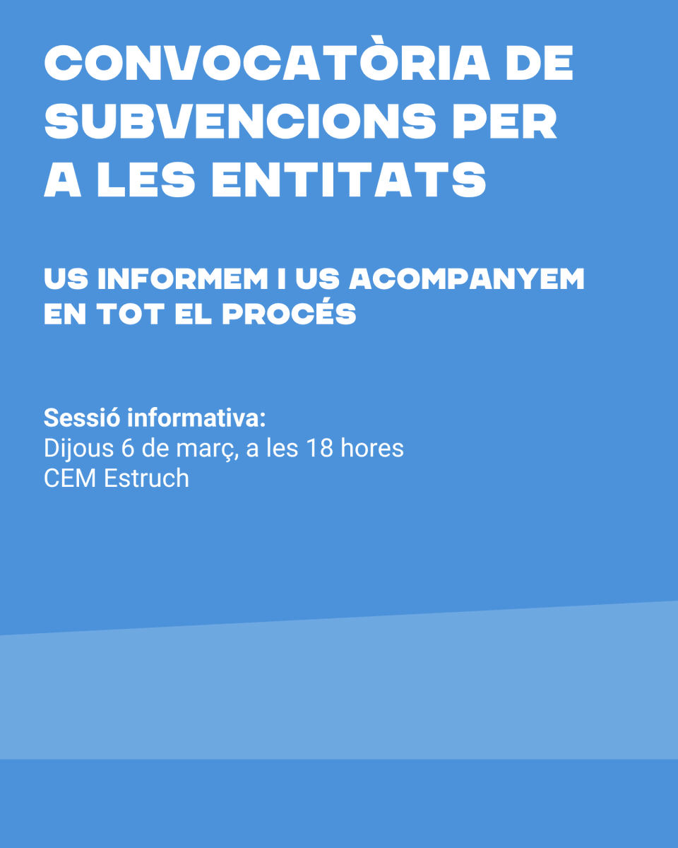 🖋️En marxa diferents convocatòries subvencions per a les entitats del Prat🫱🏿‍🫲🏻

Relacionades amb àmbits:

🔵Esports
🟢Salut
🔴Cultura
🟣Ciutadania 
🟡Cooperació desenvolupament 
🟠Educació per a la justícia global

📅 6/3/25 -  Xerrada informativa 

+ Info ▶️elprat.cat/actualitat/not…