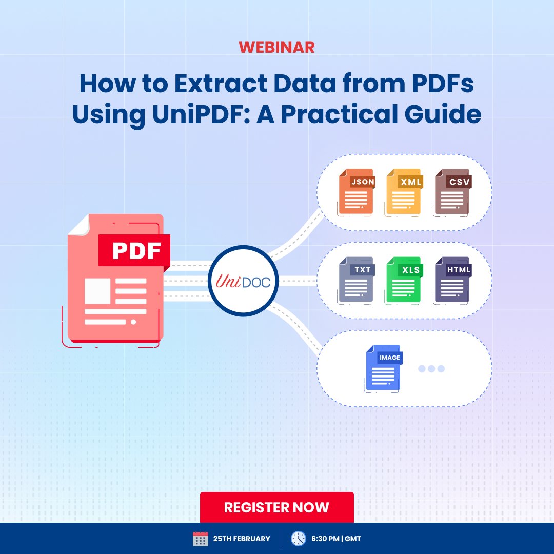 UniDocLib's tweet image. 📢 Don’t Miss Tomorrow’s Webinar: How to Extract Data from PDFs Using UniPDF

Join us tomorrow, February 25th at 6:30 PM GMT, for an exclusive webinar: How to Extract Data from PDFs Using UniPDF

👉 Register for FREE: eu1.hubs.ly/H0g--Jw0

#PDFExtraction #UniPDF #Webinar
