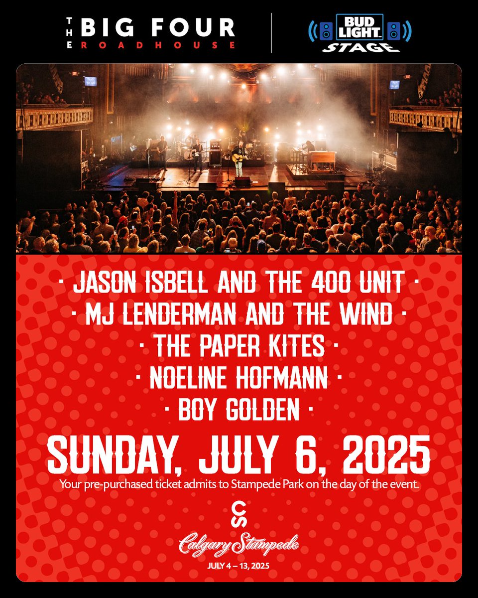 Calgary Stampede (@calgarystampede) on Twitter photo On Sunday, July 6 <a href="/jasonisbell/">jason's old account</a> and the 400, <a href="/MarkJLenderman/">MJ Lenderman</a> , <a href="/thepaperkites/">The Paper Kites</a> , <a href="/noelinehofmann/">Noeline Hofmann</a> and Boy Golden take the stage at The Big Four Roadhouse!
Become a Stampede Insiderāsign up now for pre-sale tickets and exclusive offers! Tickets go on sale to the public Friday, On Sunday, July 6 <a href="/jasonisbell/">jason's old account</a> and the 400, <a href="/MarkJLenderman/">MJ Lenderman</a> , <a href="/thepaperkites/">The Paper Kites</a> , <a href="/noelinehofmann/">Noeline Hofmann</a> and Boy Golden take the stage at The Big Four Roadhouse!
Become a Stampede Insiderāsign up now for pre-sale tickets and exclusive offers! Tickets go on sale to the public Friday,