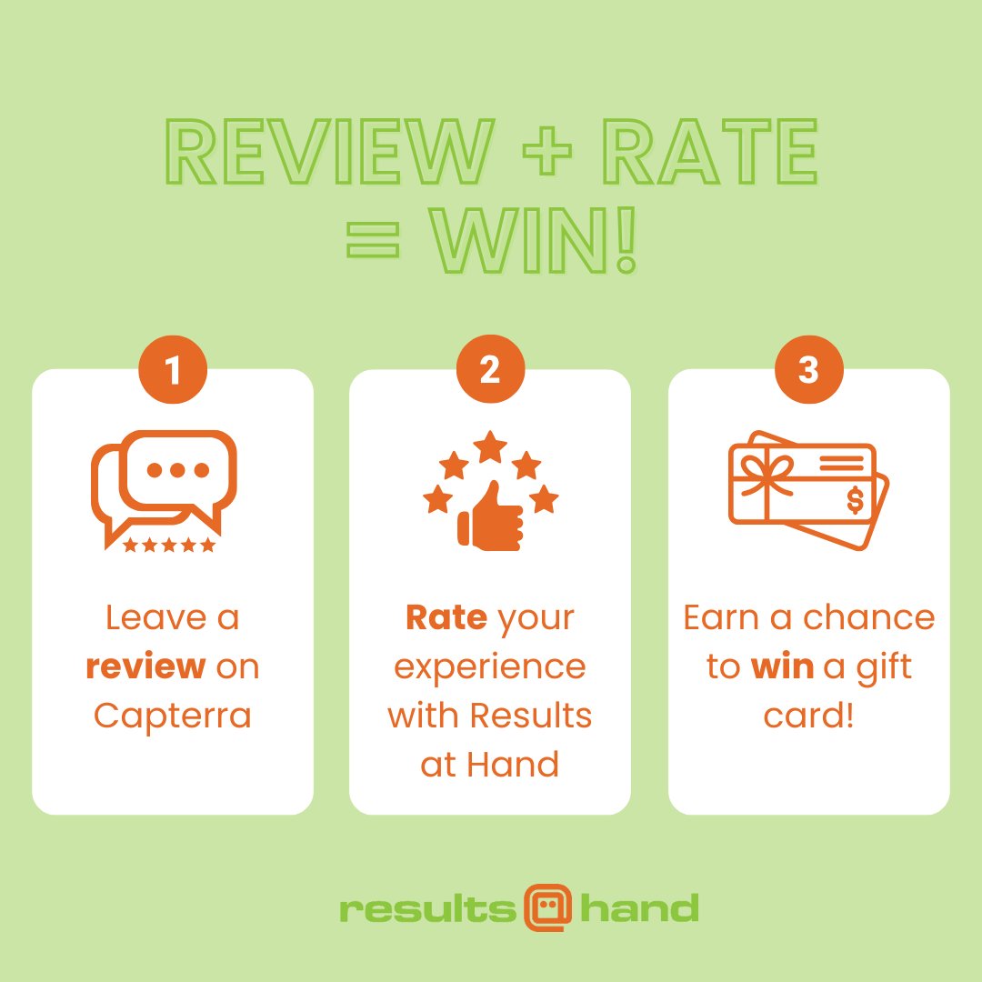 resultsathand's tweet image. Review + Rate = Win! 🌟

Leave a review on Capterra and rate your experience with Results at Hand for a chance to win a gift card in our monthly raffle! Get started TODAY: zurl.co/G3i9m

#ResultsAtHand #EventManagementPlatform