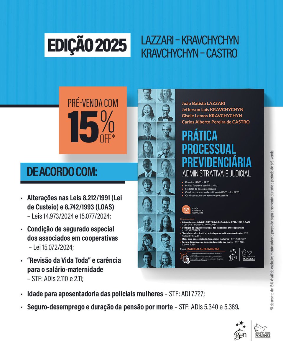 Guia prático para o advogado que atua na área previdenciária, este livro traz as bases doutrinárias do Regime Geral e dos Regimes Próprios de Previdência Social, além dos aspectos práticos do processo previdenciário administrativo e judicial.

grupogen.com.br/livro-pratica-…
