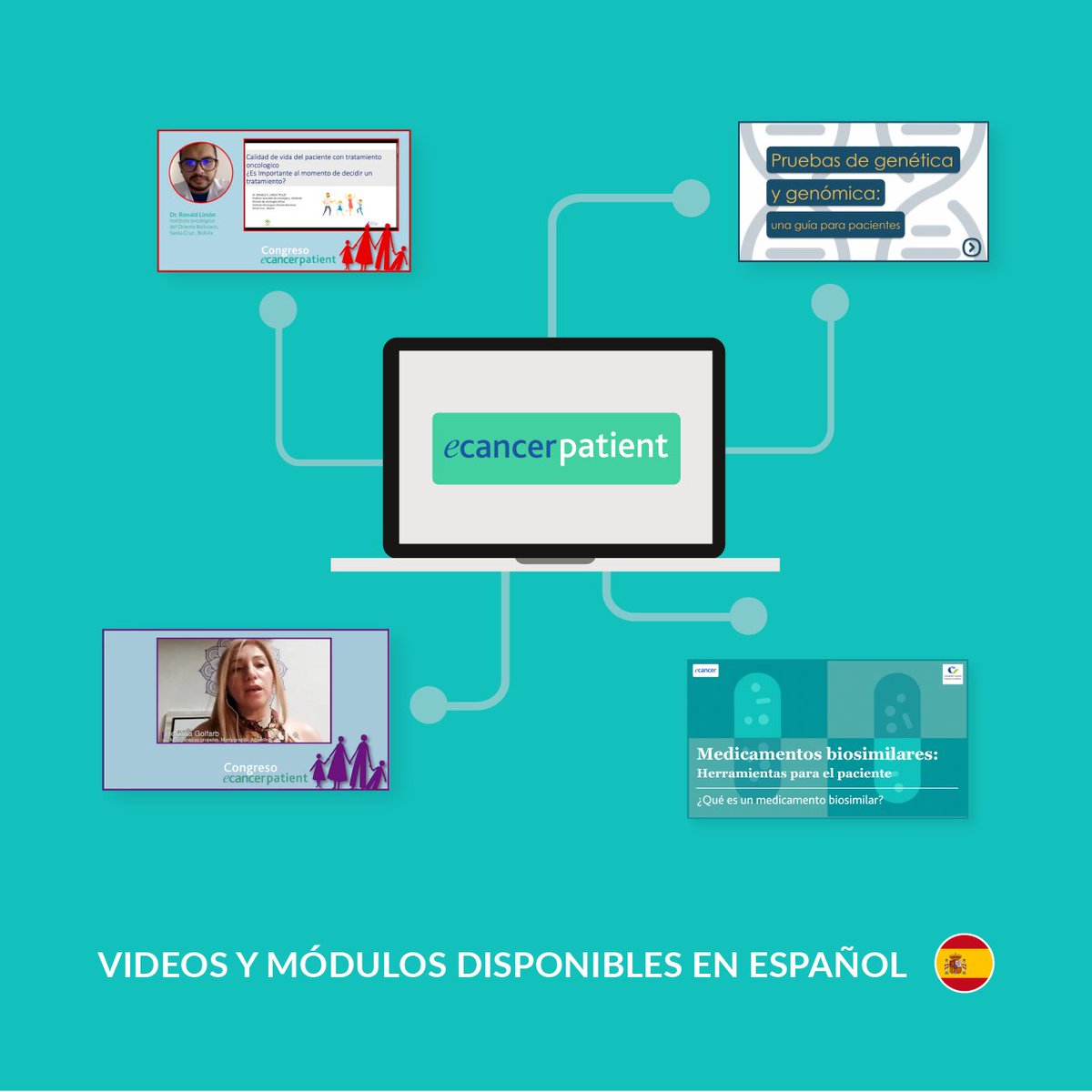 ecancer_patient's tweet photo. We have a wide range of modules and videos available in Spanish to support you on your cancer journey!
From patient guides on genetics and genomics to dozens of videos offering expert insights from oncology specialists—there’s something for everyone.
https://t.co/92bTiqkD4P https://t.co/cg5aGMt2H0