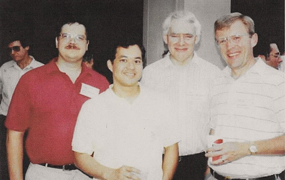 1997 photo of George Sheldrick (1942-2025).  Two old masters, Sheldrick and Oren Anderson (right).   Gone but not forgotten.