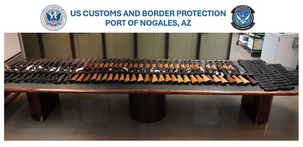 Huge weapons cache! On Feb. 17, CBP officers working outbound operations at the Nogales POE stopped a cargo truck prior to entering MX and discovered 42 AK47 rifles. These powerful weapons were likely headed to the cartels to protect their illicit fentanyl labs. Excellent work!