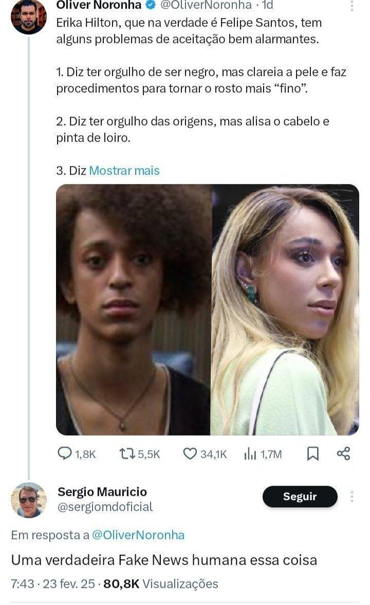 slpng_giants_pt's tweet image. 📢 Narrador da Band endossa postagem transfóbica e racista contra a deputada Erika Hilton e a chama de "coisa" e "fake news humana".

Sérgio Maurício deletou seu Twitter após críticas.