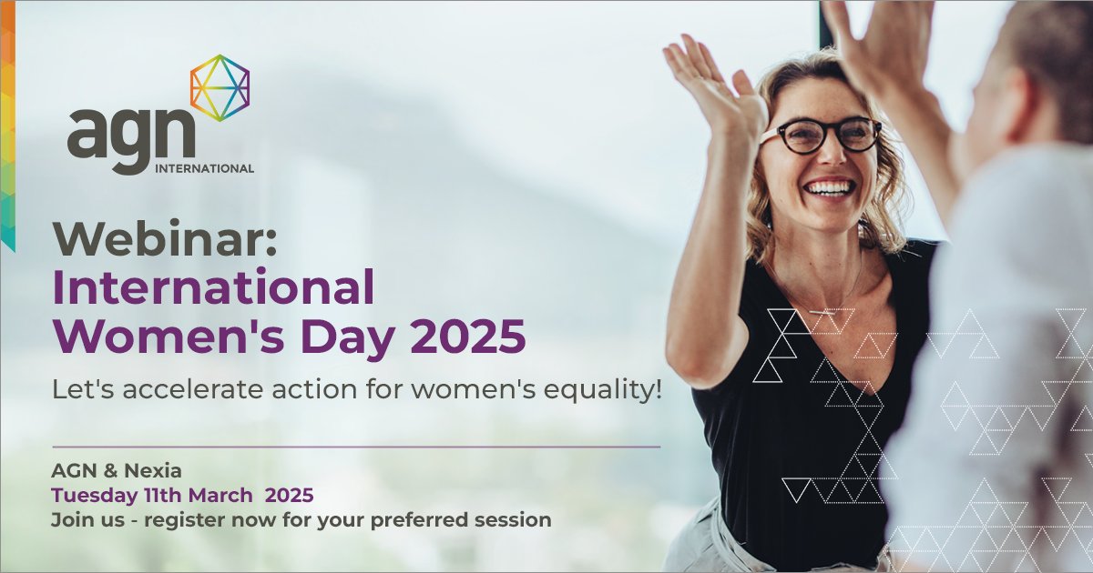 Join AGN &amp; Nexia on 11th March for an inspiring #IWD webinar! Theme: Accelerate Action for Gender Equality. At the current pace, full parity is 134 years away (WEF)—let's change that!

Open to all members globally. Check your inbox to register!

More info: agn.org/events/interna…