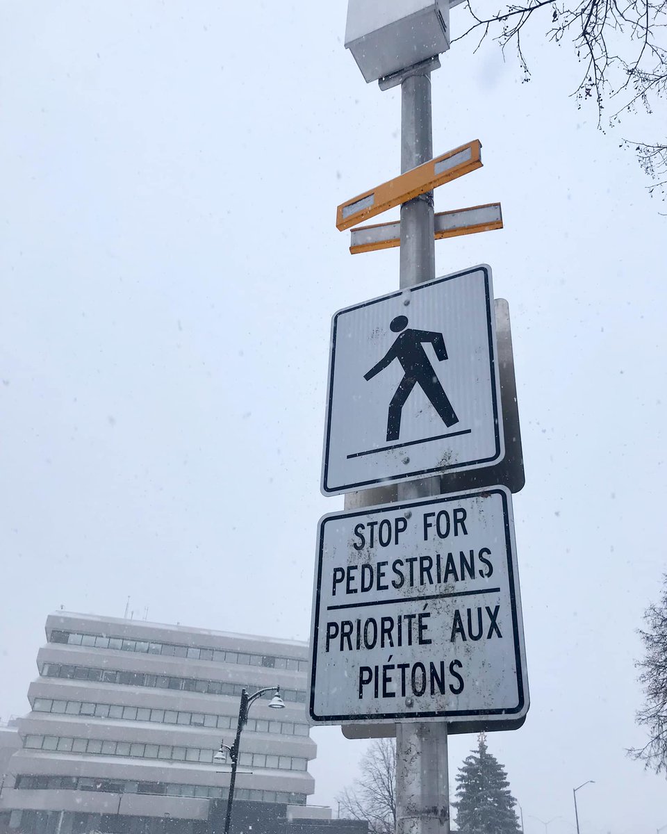 SudburyPolice's tweet photo. On a snowy day like today, these signs are especially important to look out for! 🚸❄️
With snow comes limited visibility. We remind motorists to pay extra attention &amp; watch for pedestrians. Be sure to clear your vehicle of snow before leaving the driveway. #SeeSnowGoSlow #Sudbury https://t.co/tnUNIWU1jI