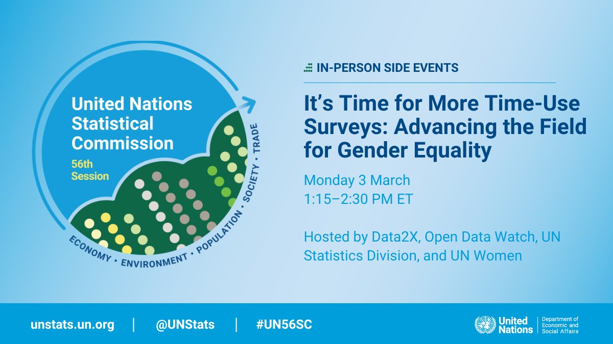 Time use data unlocks better policies for gender equality and economic growth.  

Join <a href="/Data2X/">Data2X</a>, <a href="/OpenDataWatch/">Open Data Watch</a>, <a href="/UNStats/">UNStats</a> &amp; <a href="/UN_Women/">UN Women</a> at #UNSC2025 to explore scaling time use surveys for real impact.  

Register to attend in person or virtually: bit.ly/3EUXckJ