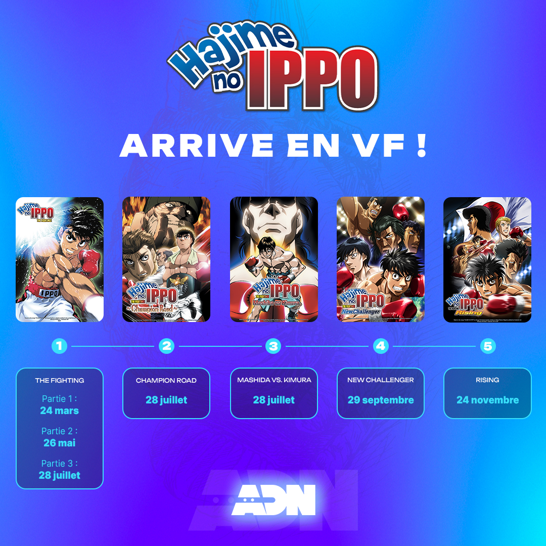 HAJIME NO IPPO, ENFIN EN VF 🥊🇫🇷

On est super fiers de vous annoncer l'arrivée de la VF pour cet anime mythique !!

Les saisons sortiront en plusieurs salves de mars à novembre.

Hypés ? 💯