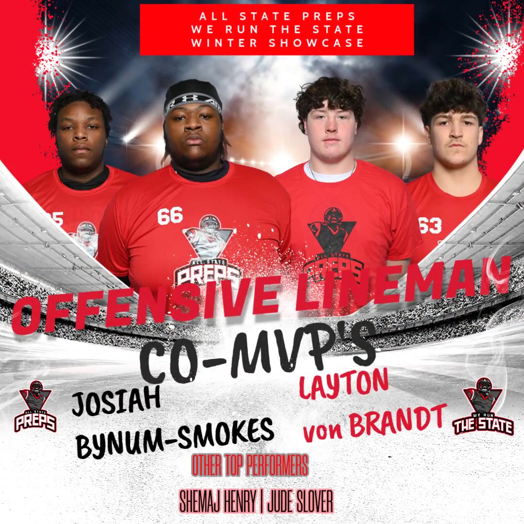 All State Preps WE RUN THE STATE Winter Showcase Top Performers  - OFFENSIVE LINEMEN 
Layton von Brandt <a href="/LaytonvonBrandt/">Layton von Brandt🚂</a> 
Josiah Bynum-Smokes <a href="/josiah7smokes9/">Josiah bynum-smokes</a> 
Shemaj Henry <a href="/BigMook_78/">Shemaj Henry</a> 
Jude Slover <a href="/JudeSlover49/">Jude Slover</a> 
247sports.com/high-school/pe… @Preps_247