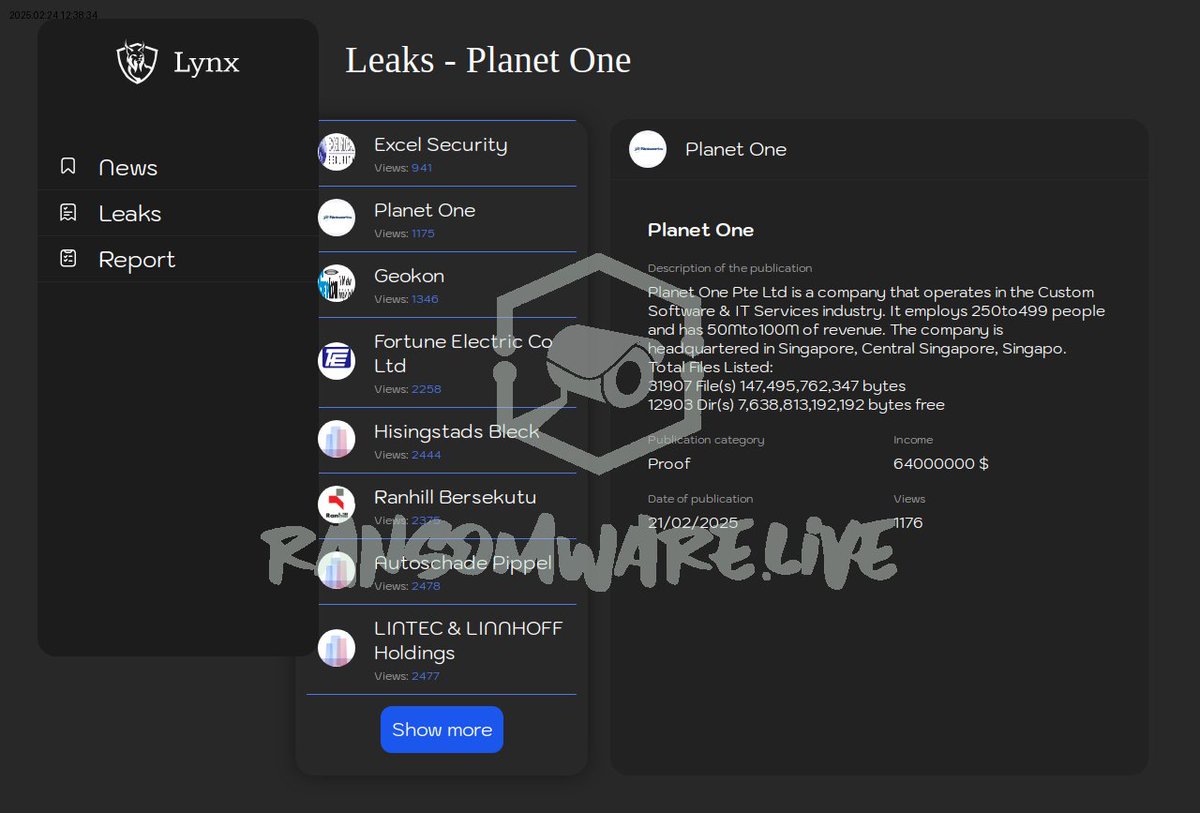 TweetThreatNews's tweet photo. Ransomware targets Planet One Pte Ltd in Singapore, raising concerns despite the nation’s strong cybersecurity framework. Solid measures are vital to protect critical IT services. 🔒🌐 #PlanetOne #Singapore #CyberThreats
link: https://t.co/pOZDFNJySA https://t.co/aKM9ZtQzPo