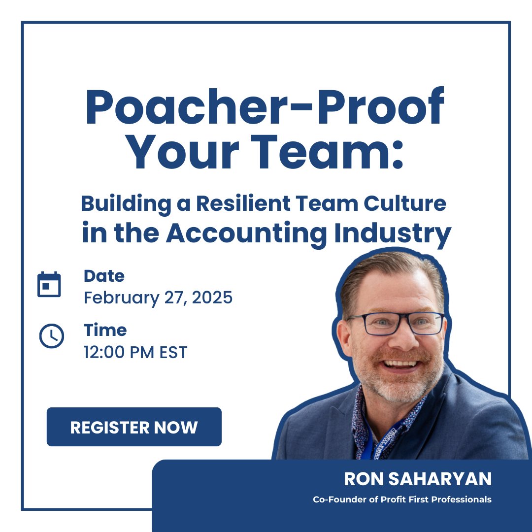 ProfitFirstPros's tweet image. Join Profit First Professionals co-founder and recruiting expert, Ron Saharyan for our FREE webinar, 💼 &quot;Poacher-Proof Your Team.&quot;

📅 Register today and build a winning team!
us06web.zoom.us/meeting/regist…

#Accounting #Leadership #Profitability #EmployeeEngagement