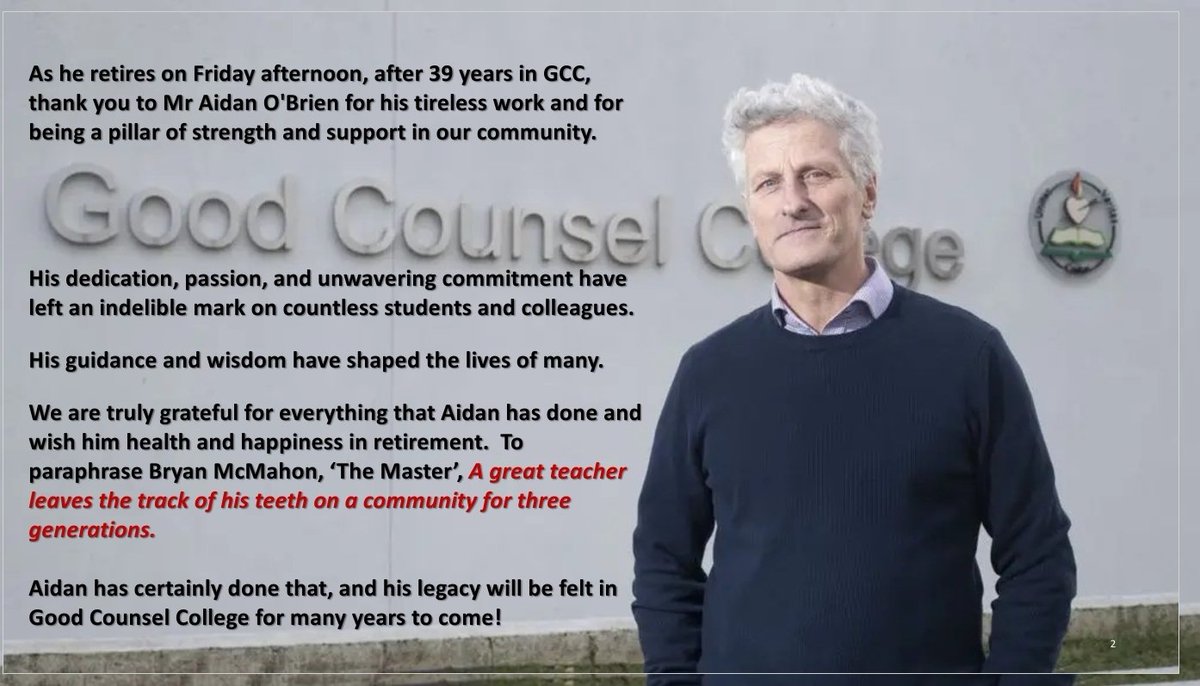 This week a legend of GCC, Aidan O'Brien, will retire having served the college with great distinction over the past 39 years. We thank him for his immeasurable contribution. He is a true Superblue. You can leave a message for Aidan at the following link: forms.office.com/Pages/Response…
