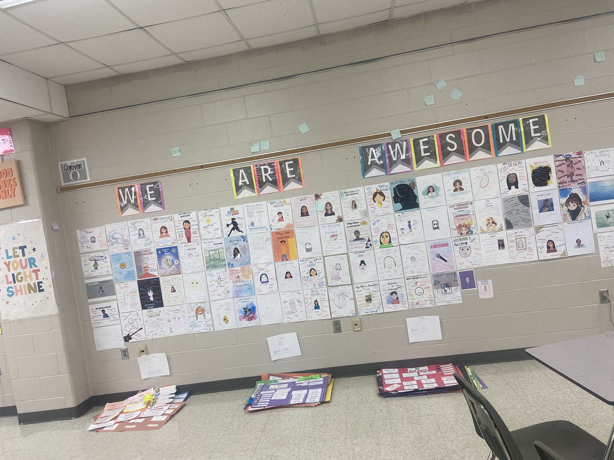 amreenladha's tweet photo. My favorite wall in my classroom. Everyone sharing why they are awesome in their own unique ways ✨ https://t.co/QelqG14anC