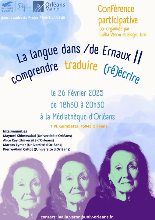 C'est ce mercredi 26 février à la Médiathèque d’Orléans !

Avec, entre autres, <a href="/Laelia_Ve/">Laélia Véron</a>, <a href="/Biagio_Ursi/">Biagio Ursi</a>, Alice Ray, <a href="/mareymar/">Marcos Eymar</a>,  Mayumi Shimosakai et Pierre-Alain Caltot (<a href="/Univ_Orleans/">Université d'Orléans</a>).