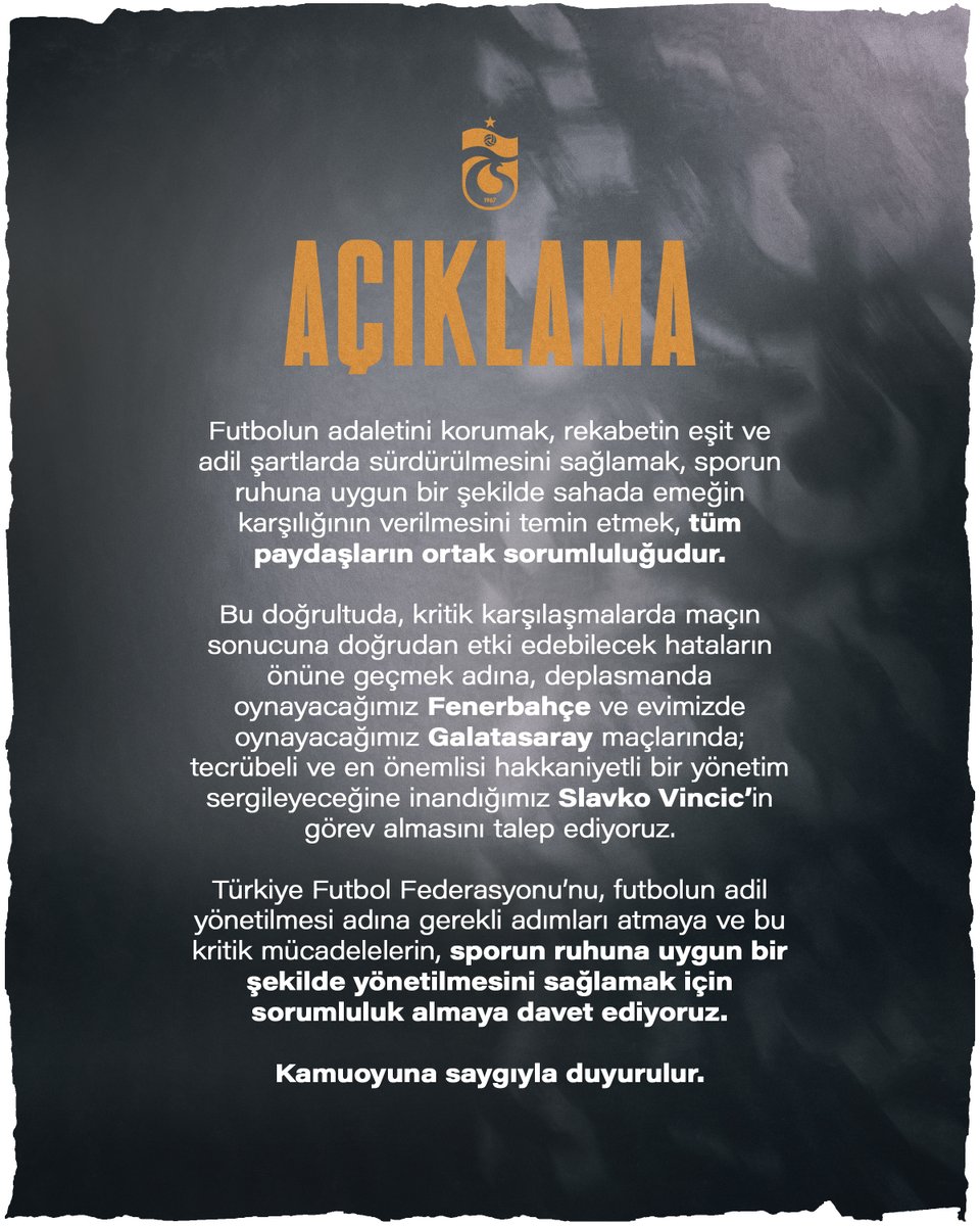 Adalet İçin Eşitlik İstiyoruz!

Futbolun adaletini korumak, rekabetin eşit ve adil şartlarda sürdürülmesini sağlamak, sporun ruhuna uygun bir şekilde sahada emeğin karşılığının verilmesini temin etmek, tüm paydaşların ortak sorumluluğudur.

Bu doğrultuda, kritik karşılaşmalarda
