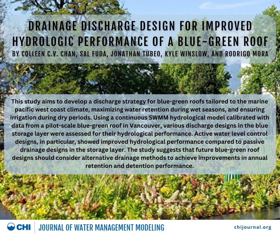 Visit the JWMM site today to read "Drainage Discharge Design for Improved Hydrologic Performance of a Blue-Green Roof" by Colleen C.V. Chan, Sal Fuda, Jonathan Tubeo, Kyle Winslow, and Rodrigo Mora, a recently published study on a blue-green roof pilot in Vancouver, Canada.