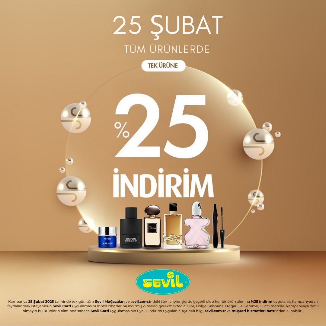 🌟2025'ten Gelen Güzellik: 25 Şubat'ta %25 İndirim! 🌟

Sadece 25 Şubat’ta, parfüm, makyaj ve cilt bakımında dünya markalarından seçkin ürünlerde tam %25 indirim fırsatı Sevil.com.tr ve tüm Sevil Mağazalarında sizi bekliyor. 💄✨ 

#SevilGüzelliğinDünyası #KokunlaSevil
