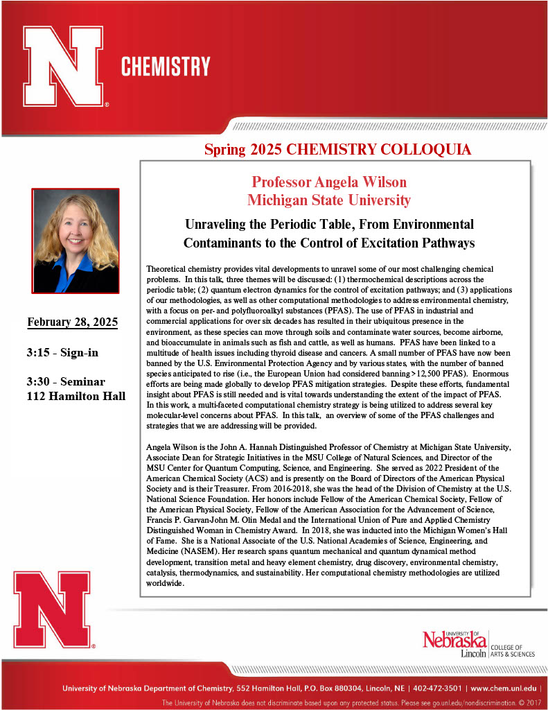 This Friday, February 28, we have Professor Angela Wilson from Michigan State University as our colloquium speaker. Please join us at 3:30pm in room 112 Hamilton Hall