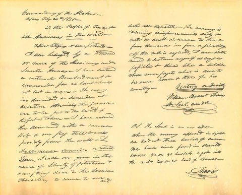 JLHibs's tweet image. 189 years ago today William B. Travis wrote the famous Victory or Death letter from the Alamo. Texas heroes.