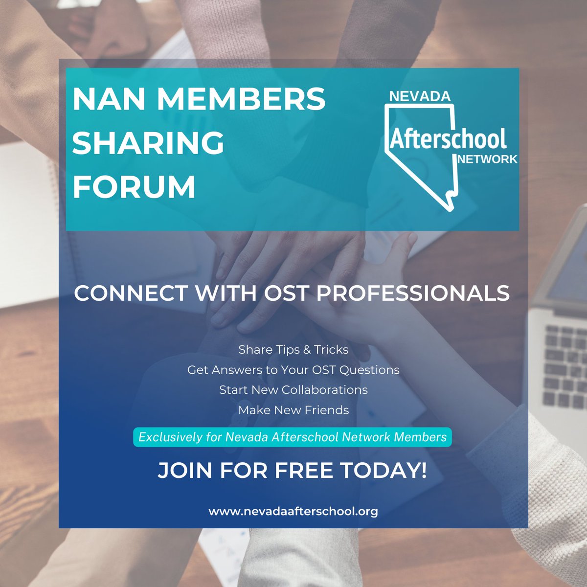 🤝 We believe in the power of collaboration! Our sharing forum is a place to exchange ideas, resources, and support. 
Become a member today! nevadaafterschool.org/membership
#CommunityEngagement #CollaborationIsKey #NVOST #NVAfterschool