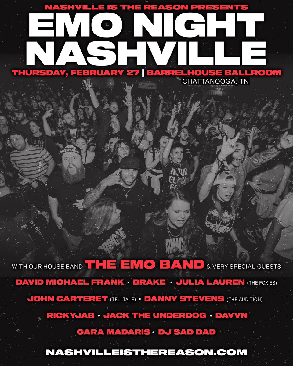 THE TENNESSEE TAKEOVER IS HERE 🔥 THURSDAY: CHATTANOOGA and SATURDAY: NASHVILLE 🖤 CAN’T WAIT TO BRING THE EMO LOVE (AND 💔 ) to CHATTANOOGA. WITH A VICTORY LAP ON SAT AT <a href="/MMusicWorks/">Marathon Music Works</a>💘 The cruise was epic! Also, it will be cool to play on land again 🛳️ emonightnashville.com