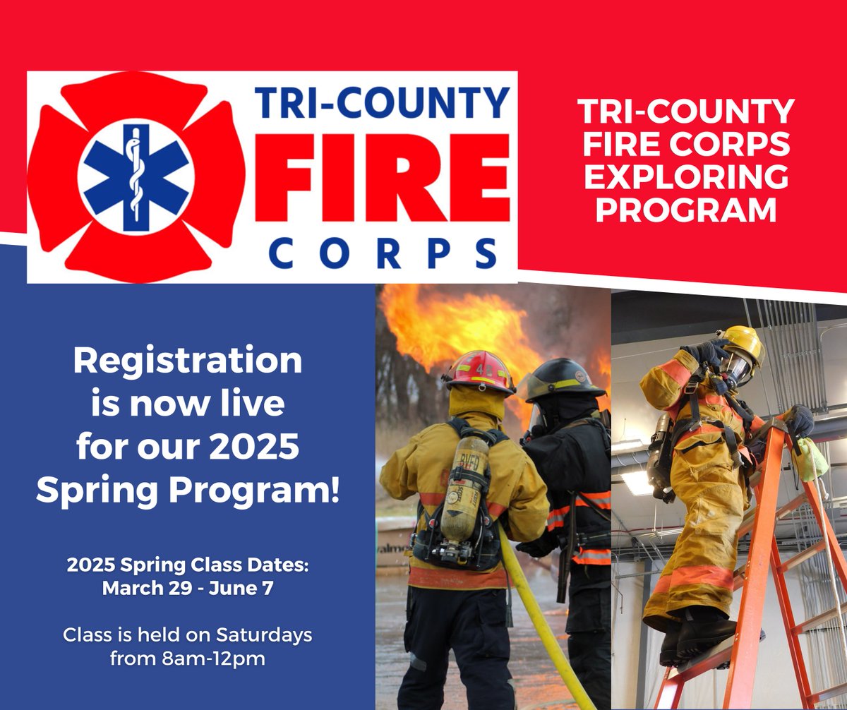 Registration for our 2025 Spring Class is now live! This is a great opportunity for students to discover a career in the fire service through exploring. Class begins on Saturday, March 29th and the cost for the program is $50/student. 

Register here: 
 scoutingevent.com/326-94236