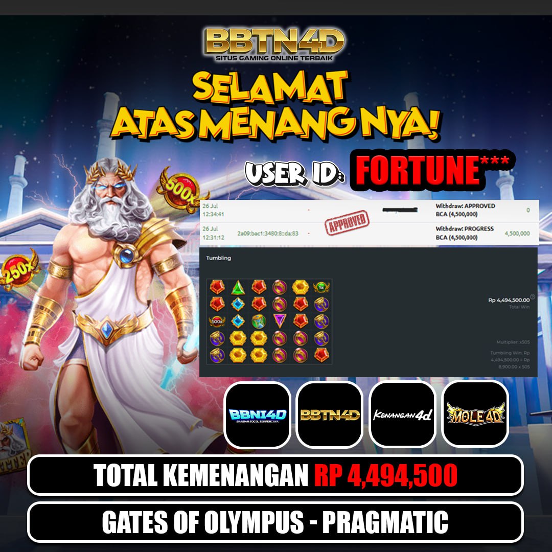 👑 Selamat Untuk Member BBTN4D

👤 USER ID : FORTUNE***

🔥 Win Gate Of Olympus (Rp 4,494,500)
🔥 TOTAL WD : Rp 4,500,000

✅ DAFTAR DI BBTN4D AMAN DAN TERPERCAYA
✅ TERIMA DEPO VIA PULSA, BANK, E-WALLET DAN QRIS

💰 MIN DEPO Rp 10,000

📌 LINK : mssg.me/bbtn4d